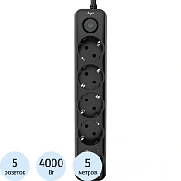Сетевой фильтр AGNI TP-FD5E-5m-black на 5 розеток 5 метров чёрный