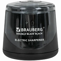 Точилка электрическая BRAUBERG DOUBLE BLADE BLACK, двойное лезвие, питание от 2 батареек АА, 271336