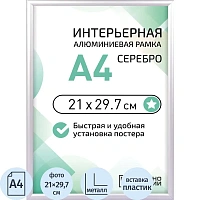 Рамка прямоугольная Altiro А4 21x29.7 см металлический багет 8 мм серебристая