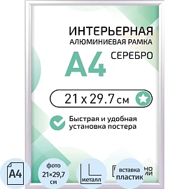 Рамка прямоугольная Altiro А4 21x29.7 см металлический багет 8 мм серебристая