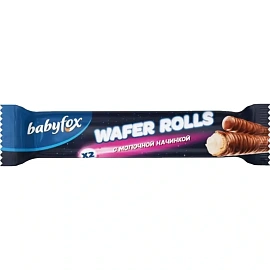 Вафельные трубочки Babyfox wafer rolls с молочной начинкой (26 штук по 16 г)