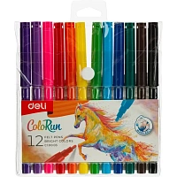 Фломастеры Deli ColoRun 12 цветов с вентилируемыми колпачками смываемые (EC10003)