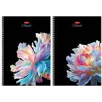 Тетрадь А4, 96 л., HATBER, гребень, клетка, soft-touch ламинация, 3D-лак, "Хрупкие лепестки" (микс), 096199, 96Т4лолВ1гр
