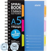 Бизнес-тетрадь Attache Selection Spiral Book А5 140 листов синяя в клетку на спирали с разделителями