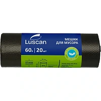 Мешки для мусора Luscan 60 л чёрные (ПНД 15 мкм, 20 штук)