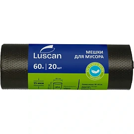 Мешки для мусора Luscan 60 л чёрные (ПНД 15 мкм, 20 штук)