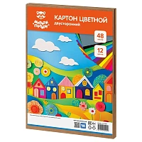 Картон цветной двустор. A4, Мульти-Пульти, 48л., 12цв., мелованный, МГК в пакете