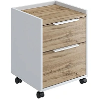 Тумба подкатная Комус Мебель K-Loft 241T003 (дуб натуральный/белый, 434х400х555 мм, 2 ящика)