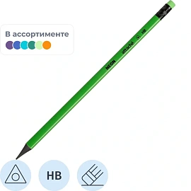 Карандаш чернографитный пластиковый HB с ластиком Attache заточенный трёхгранный