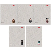 Тетрадь А5, 48 л., HATBER, скоба, клетка, soft-touch ламинация, 3D-лак, Матрешки (микс в спайке), 095881, 48Т5лолВ1