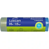 Мешки для мусора Luscan 35 л с завязками синие (ПНД 12 мкм, 15 штук)