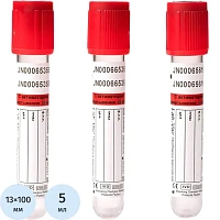 Вакуумные пробирки для крови Lab-Vac с активатором свёртывания 13x100 мм 5 мл (100 штук в упаковке)