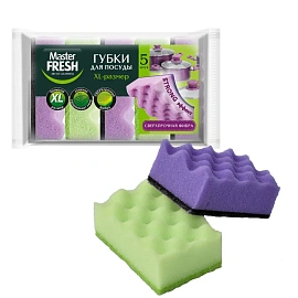 Губка для посуды Master FRESH Xl Strong поролон 9.5x6.5 см с абразивным слоем (5 штук в упаковке)