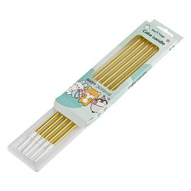 Свечи для торта с держателями MESHU "Straight gold", 14см, 10шт