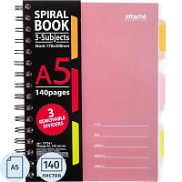 Бизнес-тетрадь Attache Selection Spiral Book А5 140 листов розовая в клетку на спирали с разделителями