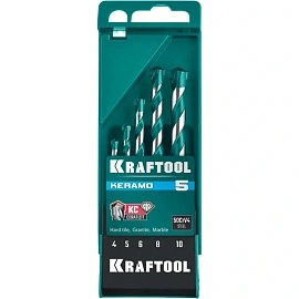 Набор свёрл спиральных по керамограниту Kraftool 4-10 мм 50CRv4 с хвостовиком цилиндрическим твёрдосплавные 5 штук (29175-H5)