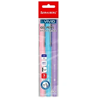 Ручки гелевые с грипом BRAUBERG "VIVID PASTEL", СИНИЕ, НАБОР 3 ШТ., игольчатый узел 0,5 мм, линия письма 0,35 мм, 144540