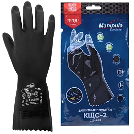 Перчатки КЩС латексные Manipula Specialist КЩС-2 чёрные (размер 7-7.5 S, CG-943)