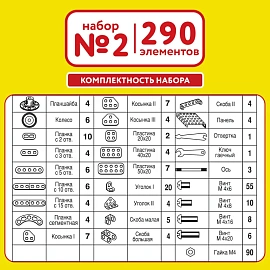 Конструктор металлический ЮНЛАНДИЯ "Для уроков труда №2", развивающий, 290 элементов, 104680