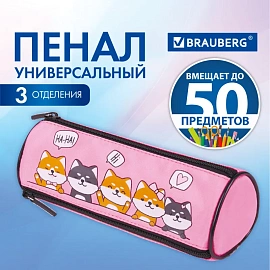 Пенал мягкий BRAUBERG, 3 отделения, нейлон, 21х7х7 см, "Puppies", 270839