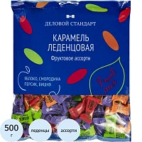 Леденцы Деловой Стандарт мини Ассорти фруктовых вкусов Яблоко/Вишня/Персик/Чёрная смородина 500 г