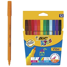 Фломастеры Bic Visa 12 цветов с вентилируемыми колпачками смываемые