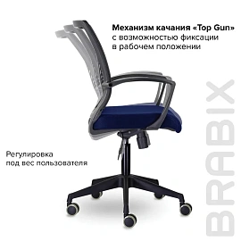 Кресло BRABIX "Wings MG-309", пластик черный, сетка, черное/синее, 532013