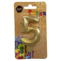 Свеча-цифра для торта "5", форма ГРАНЬ, золото, 7 см, на ножке, в блистере, 1703