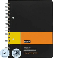 Бизнес-тетрадь Attache Selection Smartbook А5 120 листов 80 г/кв.м чёрная в клетку на спирали с разделителями