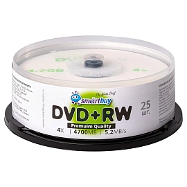 Диск DVD+RW 4.7Gb Smart buy 4x Cake Box (25шт)