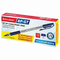 Ручка шариковая BRAUBERG "BP-GT", КОМПЛЕКТ 12 ШТУК, СИНЯЯ, евронаконечник 0,7 мм, линия письма 0,35 мм, 144005