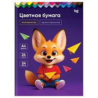 Цветная бумага мелованная А4, BG, одностор., 24 л., 24 цв., на скобе