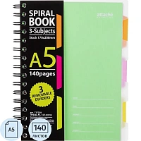 Бизнес-тетрадь Attache Selection Spiral Book А5 140 листов зелёная в клетку на спирали с разделителями