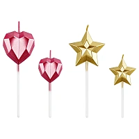 Свечи для торта с держателями MESHU "Stars and hearts", 3-4,5 см, 4шт.