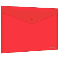 Папка-конверт с кнопкой прозрачная А4, BRAUBERG "UNIVERSAL", до 100 листов, красная, 0,15 мм, 273073