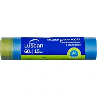 Мешки для мусора Luscan 60 л с завязками синие (ПНД 12 мкм, 15 штук)