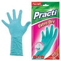 Перчатки МНОГОРАЗОВЫЕ резиновые PACLAN "Extra Dry", хлопчатобумажное напыление, 100% флок, размер 7,5-8, M (средний), синие, вес 52 г, 7340, 407341