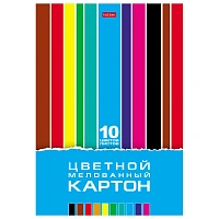 Картон цветной А4, МЕЛОВАННЫЙ, 10 листов, 10 цветов, в папке, HATBER, 195х280 мм, "Creative Set", 094760, 10Кц4_05809
