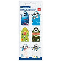 Закладки для книг МАГНИТНЫЕ c высечкой, "FOOTBALL", набор 6 шт., 35х25 мм, BRAUBERG, 113161