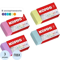 Ластик Kores KE-30 ПВХ прямоугольный 40x21x10 мм (3 штуки в упаковке)