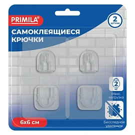 Крючки-кронштейны самоклеящиеся КОМПЛЕКТ 2 шт., 6х6 см, пластиковые, прозрачные, PRIMILA (ПРИМИЛА), 702381