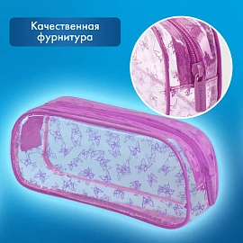 Пенал-косметичка BRAUBERG LUCENT на молнии, прозрачный, "Butterfly", 21х5х9 см, 272344