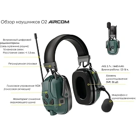 Наушники противошумные О2 AirCom стандартное оголовье 36 дБ зелёные (1000)