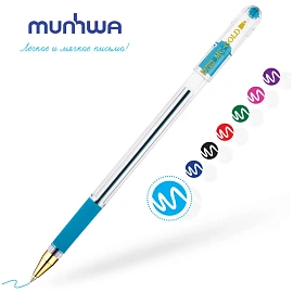 Ручка шариковая масляная с грипом MUNHWA "MC Gold", ГОЛУБАЯ, корпус прозрачный, узел 0,5 мм, линия письма 0,3 мм, BMC-12