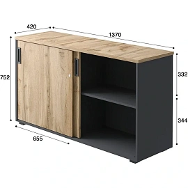 Шкаф-купе для документов К-Loft 241H041 закрытый дуб натуральный/графит 1370х420х752 мм