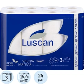 Бумага туалетная Luscan Deluxe 3-слойная белая (24 рулона в упаковке)
