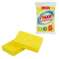 Губки для посуды 95х65х20 мм, ЦЕЛЛЮЛОЗНЫЕ, КОМПЛЕКТ 2 штуки, желтые, LAIMA, 700255
