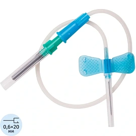 Игла-бабочка KOMETALINE G23 (0.6x20 мм) синяя с луер-адаптером (100 штук в упаковке)