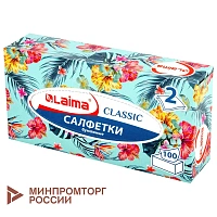 Салфетки косметические 100 шт. в картонном боксе 2-слойные, LAIMA "Everyday", 20х20 см, 113588