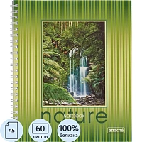 Тетрадь общая Attache Nature А5 60 листов в клетку на спирали с картонной обложкой с УФ-сплошным глянцевм лаком